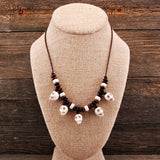 Skull and Wood Beads Leather Necklace