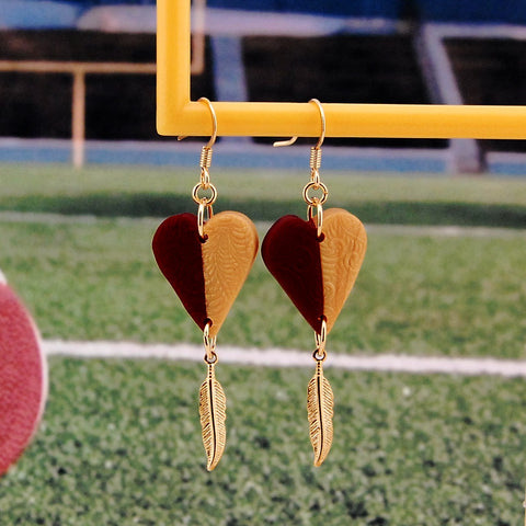 Garnet & Gold Heart & Feather Earrings