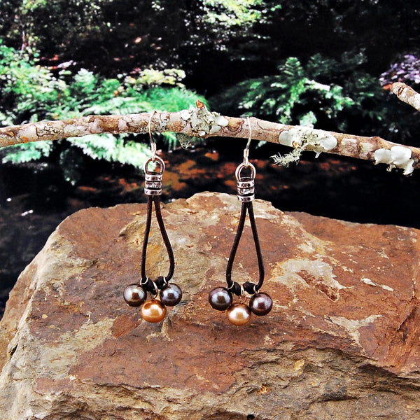 Freshwater Pearl and Leather Earrings