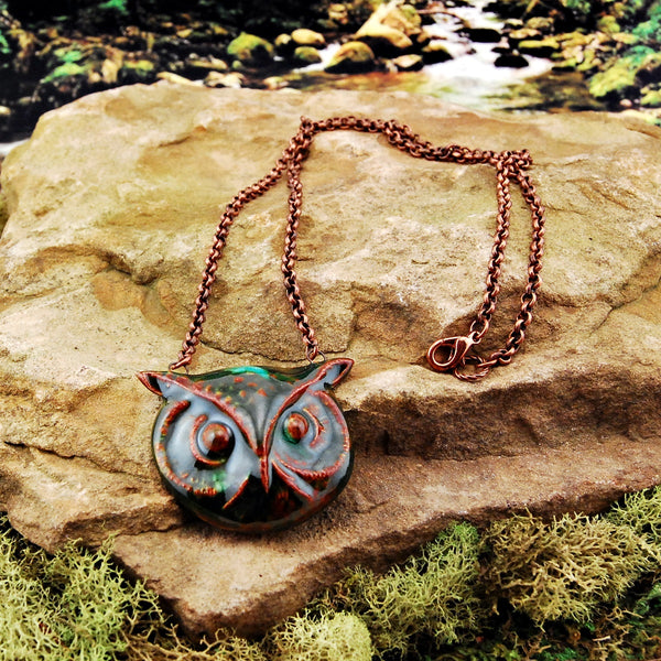 Ceramic Owl and Copper Necklace