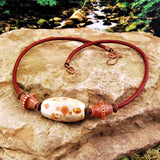 Mood Bead and Spotted Ceramic Bead Leather Necklace