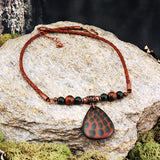Enameled copper and Leather Necklace