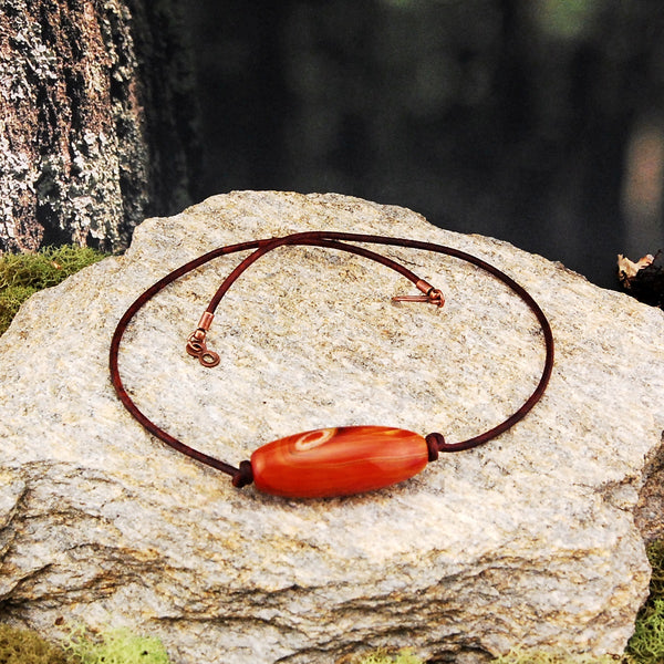 Striped Agate and Leather Necklace