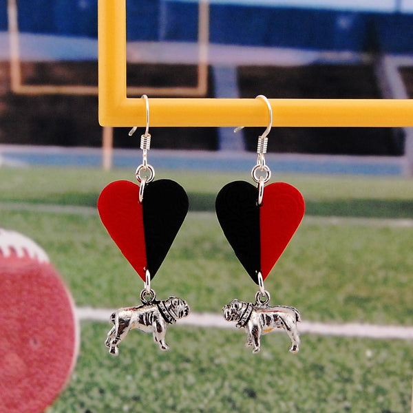Black & Red Heart & Bulldog Earrings