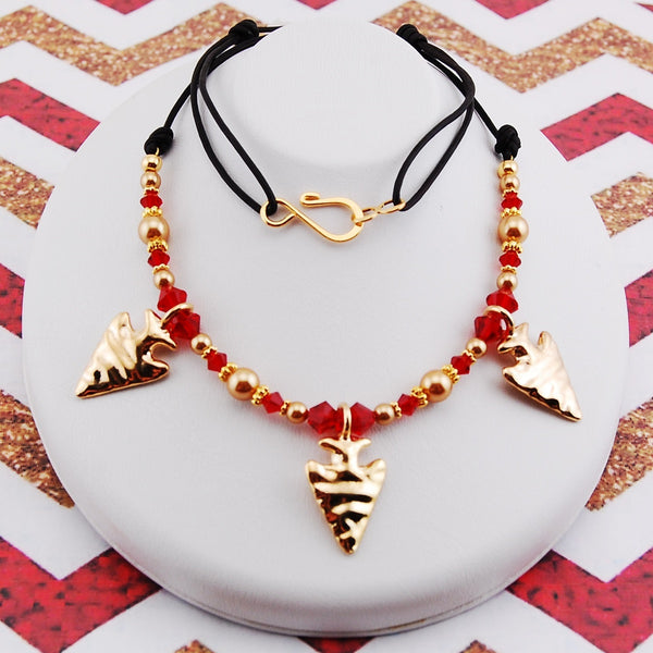 Garnet & Gold Arrowhead Necklace