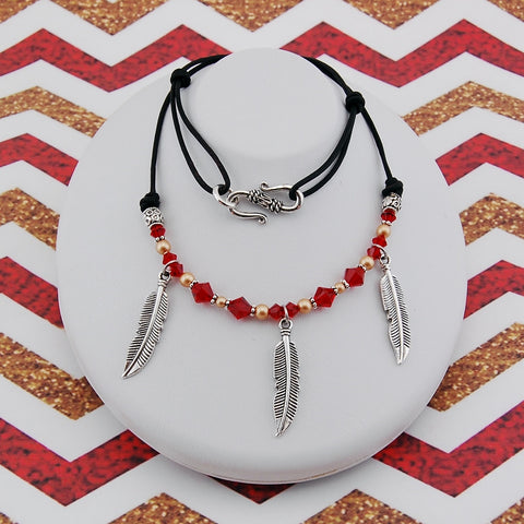 Garnet & Gold Silver Feather Necklace