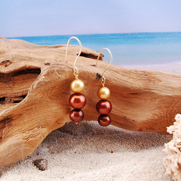 Bronze and Copper Freshwater Pearl Earrings